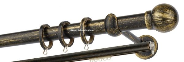 Κουρτινόξυλα σφυρήλατα/Ζωγομετάλ/Φ25/R0058/Μάυρο-πατίνα-χρυσό