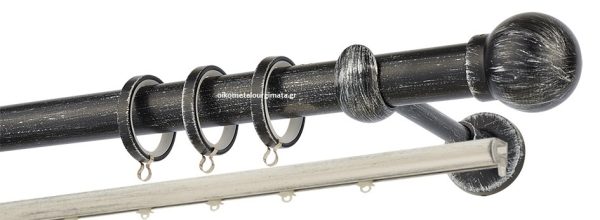 Κουρτινόξυλα σφυρήλατα/Ζωγομετάλ/Φ25/R0058/Μάυρο-πατίνα-ασήμι