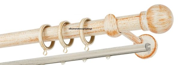 Κουρτινόξυλα σφυρήλατα/Ζωγομετάλ/Φ25/R0058/ Κρέμ-πατίνα-χαλκός