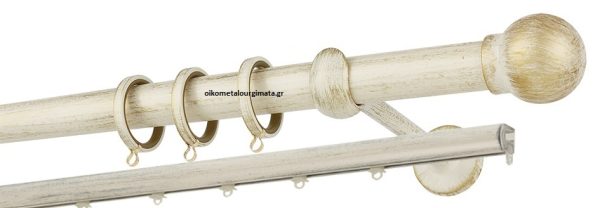 Κουρτινόξυλα σφυρήλατα/Ζωγομετάλ/Φ25/R0058/Κρέμ-πατίνα-χρυσό