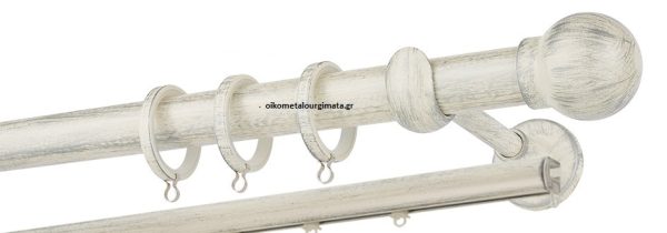 Κουρτινόξυλα σφυρήλατα/Ζωγομετάλ/Φ25/R0058/Κρέμ-πατίνα-ασήμι