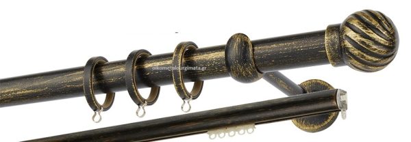 Κουρτινόξυλα σφυρήλατα/Ζωγομετάλ/Φ25/R0427/Μαυρο-πατίνα-χρυσό
