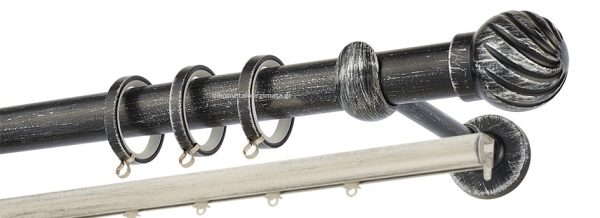 Κουρτινόξυλα σφυρήλατα/Ζωγομετάλ/Φ25/R0427/ Μάυρο-πατίνα-ασήμι