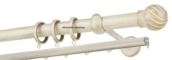 Κουρτινόξυλα σφυρήλατα/Ζωγομετάλ/Φ25/R0427/ Κρέμ-πατίνα-χρυσό
