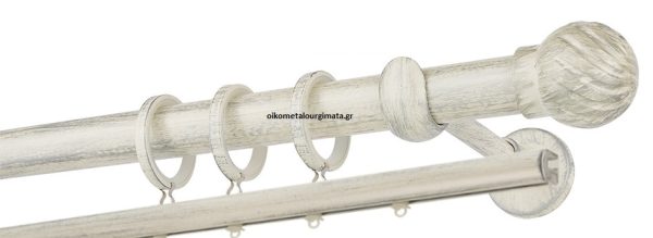 Κουρτινόξυλα σφυρήλατα/Ζωγομετάλ/Φ25/R0427/Κρέμ-πατίνα-ασήμι