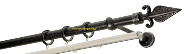 Κουρτινόξυλα σφυρήλατα/Ζωγομετάλ/Φ25/R0447/ Μάυρο-πατίνα-ασήμι