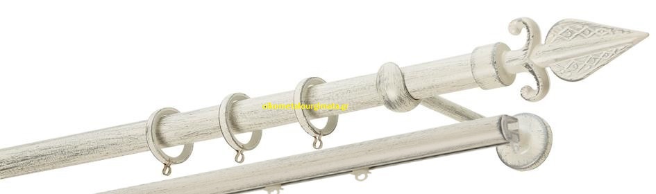 Κουρτινόξυλα σφυρήλατα/Ζωγομετάλ/Φ25/R0447/Κρέμ-πατίνα-ασήμι