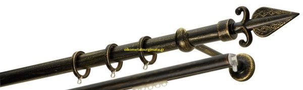 Κουρτινόξυλα σφυρήλατα/Ζωγομετάλ/Φ25/R0447/Μαυρο-πατίνα-χρυσό