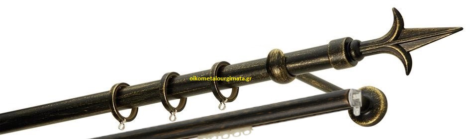 Κουρτινόξυλα σφυρήλατα/Ζωγομετάλ/Φ25/R0449/Μαυρο-πατίνα-χρυσό