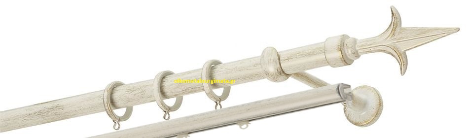 Κουρτινόξυλα σφυρήλατα/Ζωγομετάλ/Φ25/R0449/Κρέμ-πατίνα-χρυσό