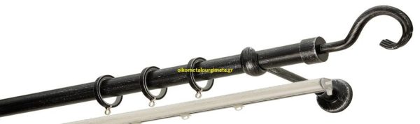 Κουρτινόξυλα σφυρήλατα/Ζωγομετάλ/Φ25/R0450/Μάυρο-πατίνα-ασήμι