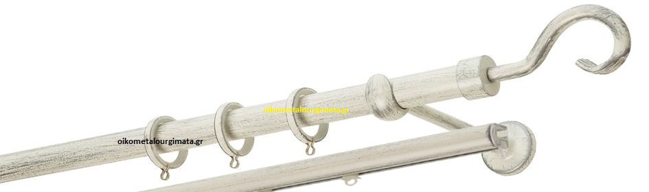 Κουρτινόξυλα σφυρήλατα/Ζωγομετάλ/Φ25/R0450/Κρέμ-πατίνα-ασήμι
