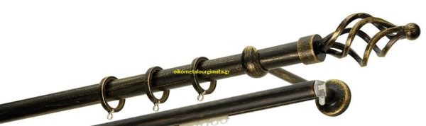 Κουρτινόξυλα σφυρήλατα/Ζωγομετάλ/Φ25/R0454/Μαυρο-πατίνα-χρυσό