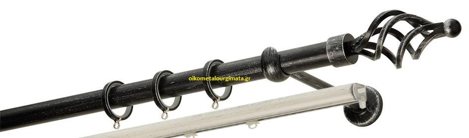 Κουρτινόξυλα σφυρήλατα/Ζωγομετάλ/Φ25/R0454/Μάυρο-πατίνα-ασήμι