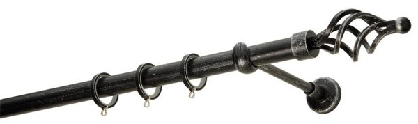 Κουρτινόξυλα σφυρήλατα/Ζωγομετάλ/Φ25/R0454/Μάυρο-πατίνα-ασήμι