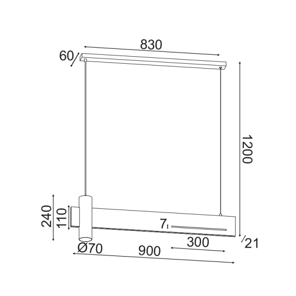 Κρεμαστό φωτιστικό/ACA/LINEA/DCR21LEDP90B/μαύρο/λευκό